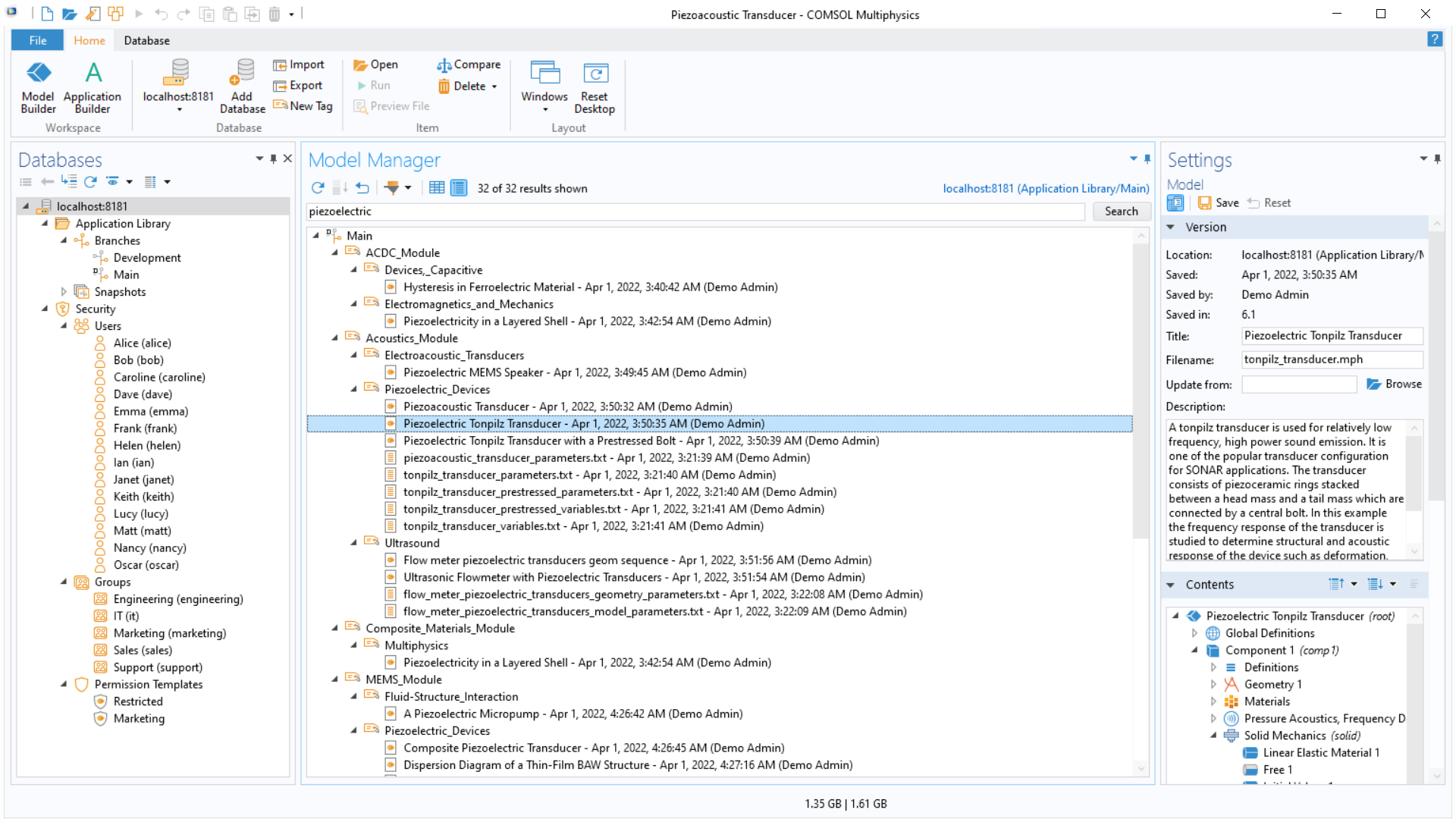 A screenshot of the Model Manager UI showing the expanded database options and the open Application Settings window.