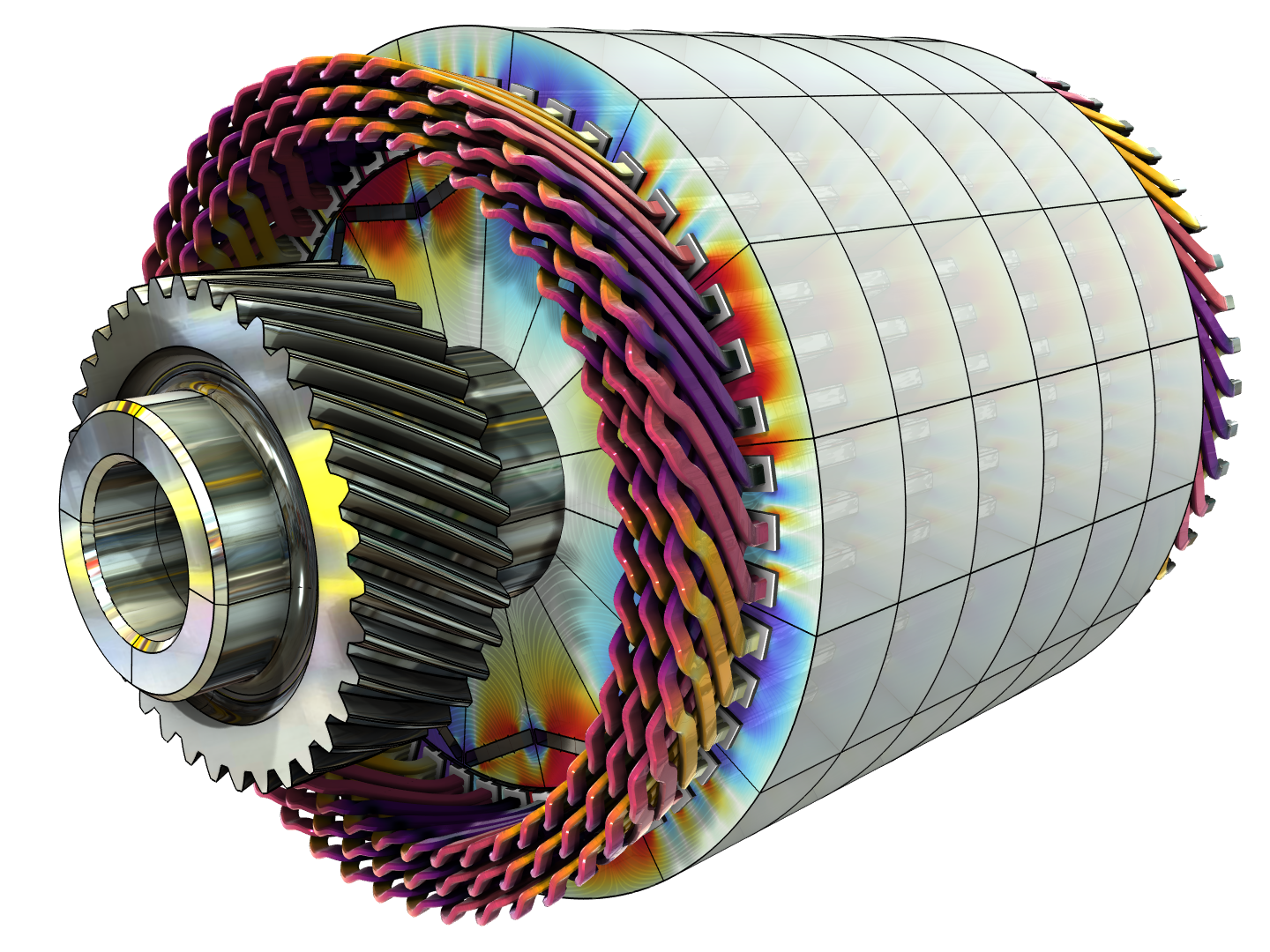 Visualisering av en elmotorsimulering.