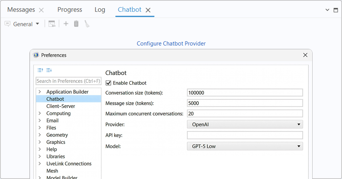 Setting Up the Chatbot Window in COMSOL Multiphysics®